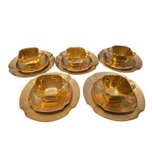 5 Arzberg Bavaria Tea Set Antique German Porcelain 24k Gold Platinum Medallion